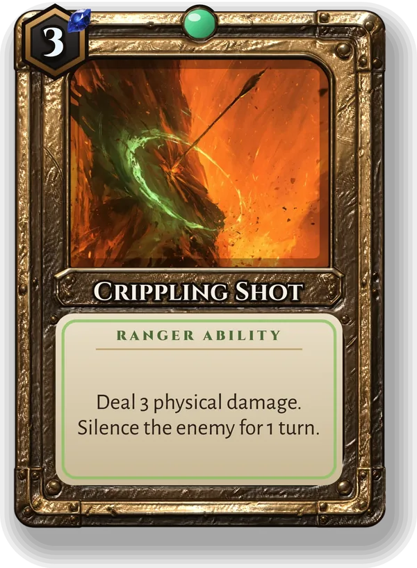 Crippling Shot: Deal 3 physical damage. Silence the enemy for 1 turn.