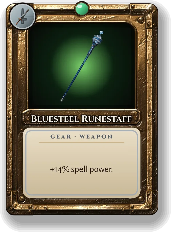 Bluesteel Runestaff: +14% spell power.