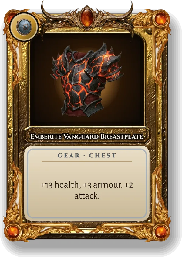 Emberite Vanguard Breastplate: +13 health, +3 armour, +2 attack.