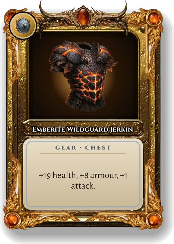 Emberite Wildguard Jerkin: +19 health, +8 armour, +1 attack.