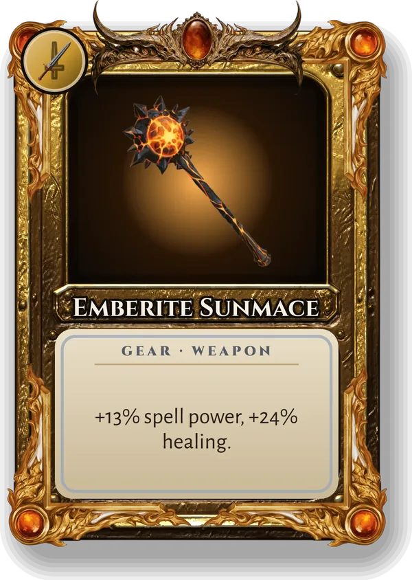 Emberite Sunmace: +13% spell power, +24% healing.