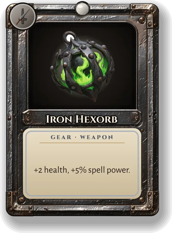 Iron Hexorb: +2 health, +5% spell power.