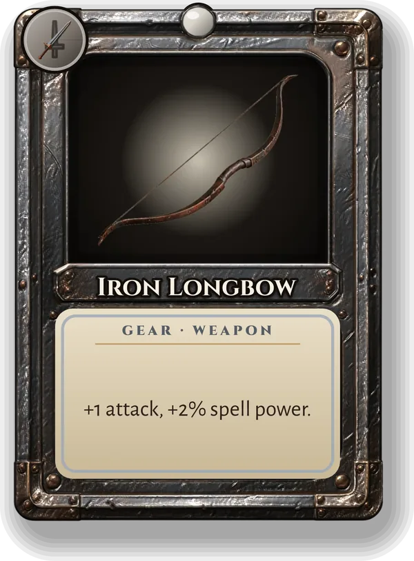Iron Longbow: +1 attack, +2% spell power.