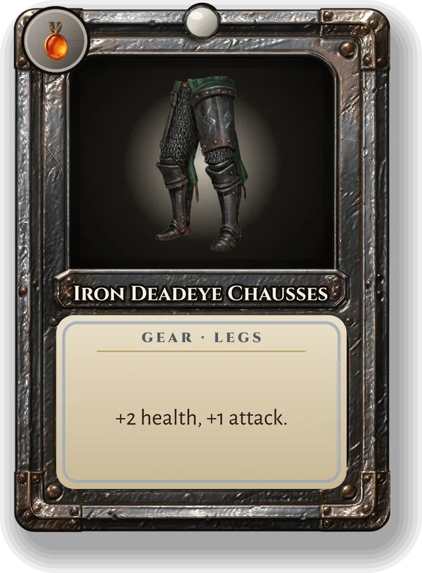 Iron Deadeye Chausses: +2 health, +1 attack.
