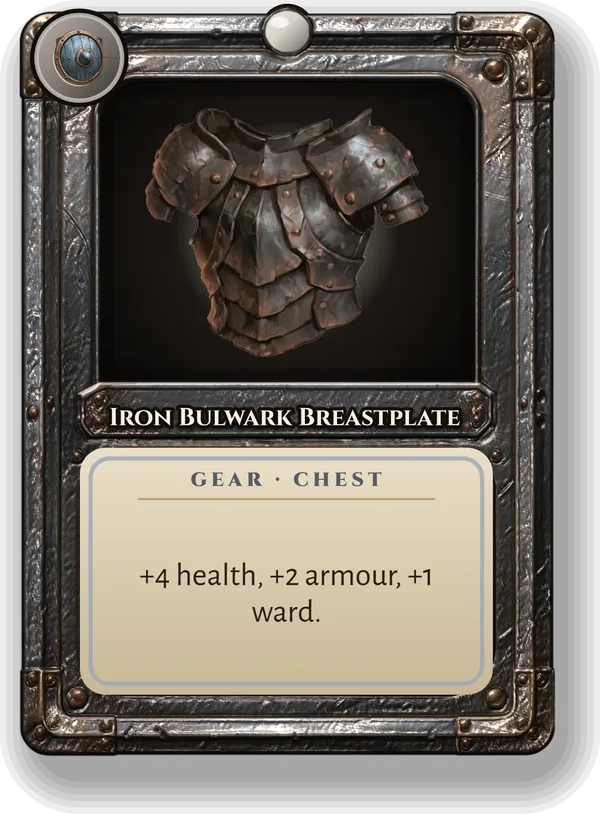 Iron Bulwark Breastplate: +4 health, +2 armour, +1 ward.