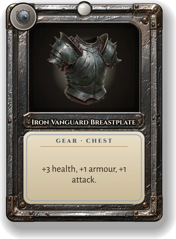 Iron Vanguard Breastplate: +3 health, +1 armour, +1 attack.