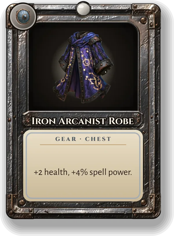Iron Arcanist Robe: +2 health, +4% spell power.