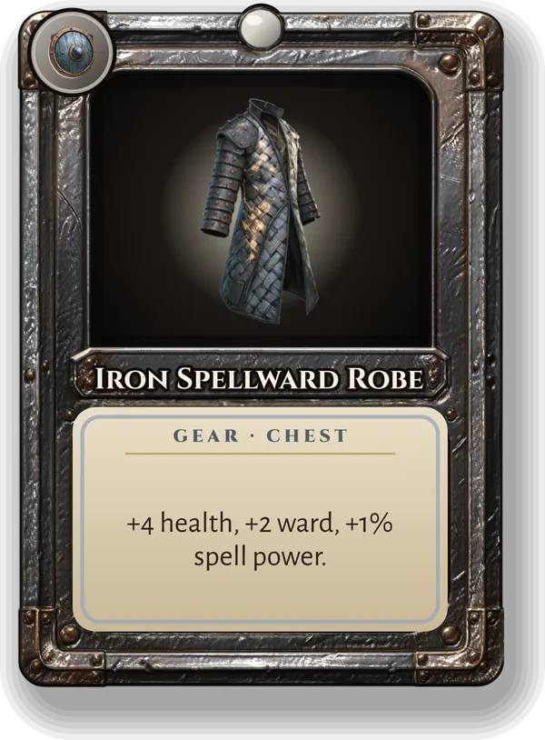 Iron Spellward Robe: +4 health, +2 ward, +1% spell power.