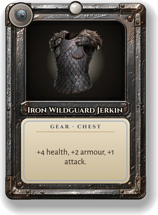 Iron Wildguard Jerkin: +4 health, +2 armour, +1 attack.