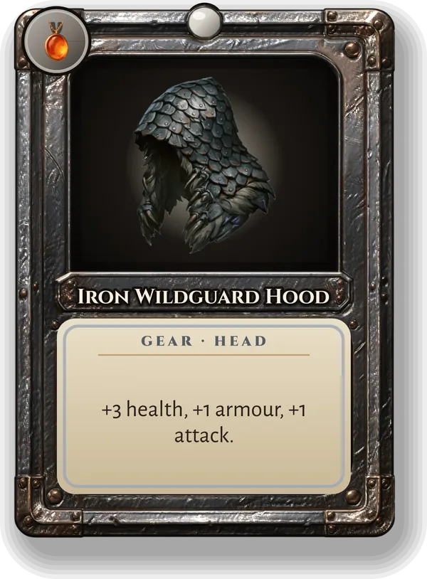 Iron Wildguard Hood: +3 health, +1 armour, +1 attack.