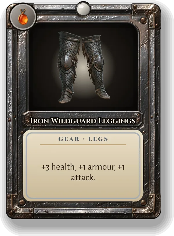 Iron Wildguard Leggings: +3 health, +1 armour, +1 attack.