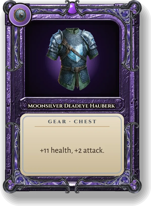 Moonsilver Deadeye Hauberk: +11 health, +2 attack.