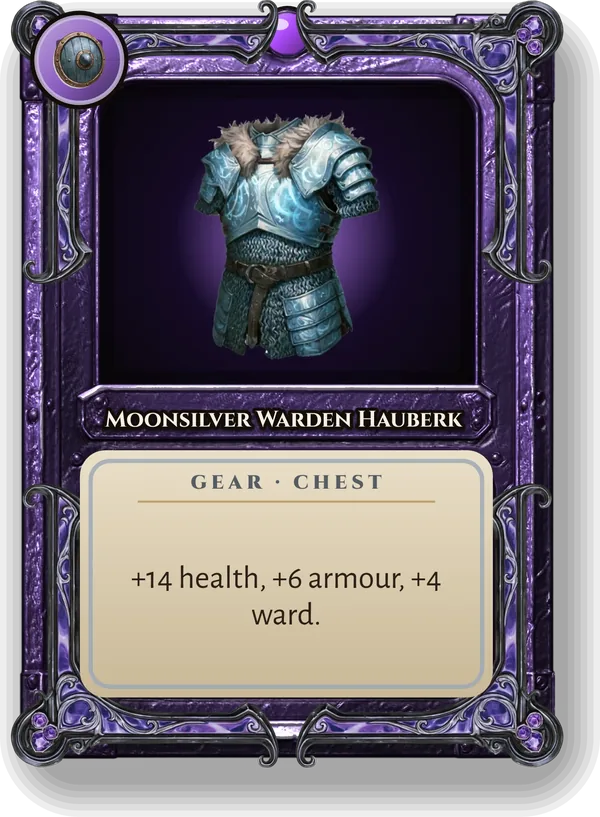 Moonsilver Warden Hauberk: +14 health, +6 armour, +4 ward.