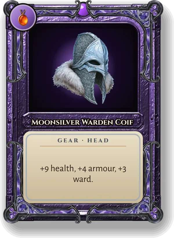 Moonsilver Warden Coif: +9 health, +4 armour, +3 ward.