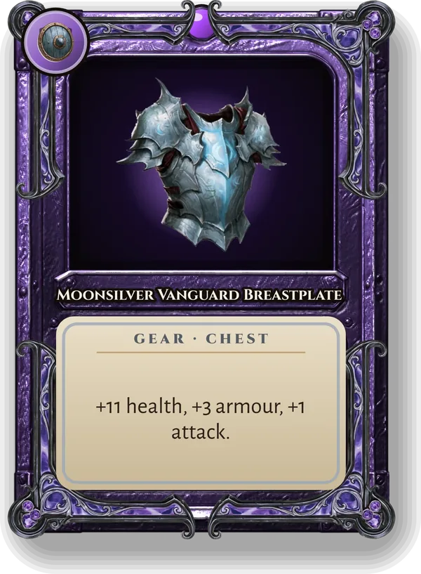 Moonsilver Vanguard Breastplate: +11 health, +3 armour, +1 attack.