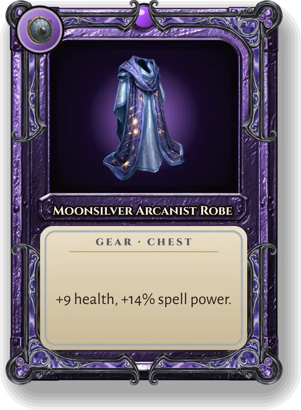 Moonsilver Arcanist Robe: +9 health, +14% spell power.