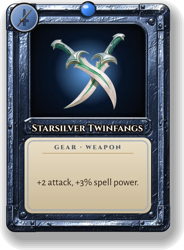 Starsilver Twinfangs: +2 attack, +3% spell power.