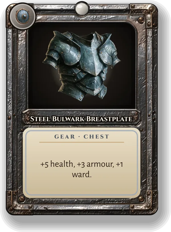 Steel Bulwark Breastplate: +5 health, +3 armour, +1 ward.