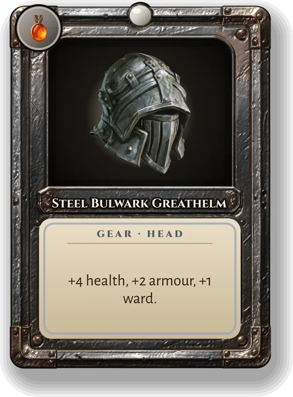 Steel Bulwark Greathelm: +4 health, +2 armour, +1 ward.
